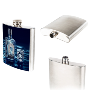 Licorera sublimable de acero inoxidable con tapa enroscable.